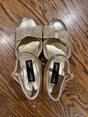 Rachel Shoes Gold Glitter Bow Mary Jane Flats
